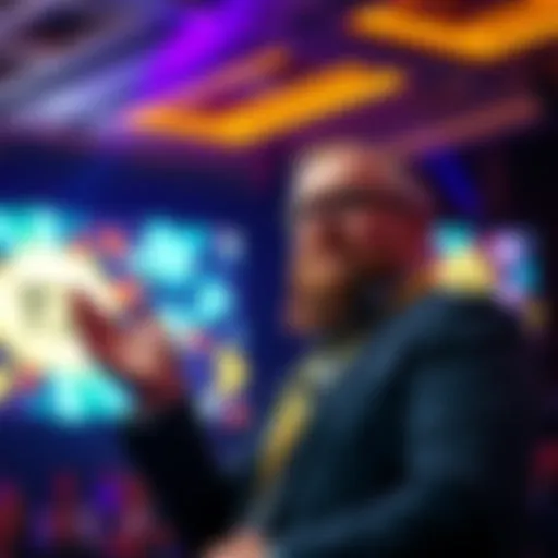 Charles Hoskinson discussing unity in the cryptocurrency community on stage at a conference