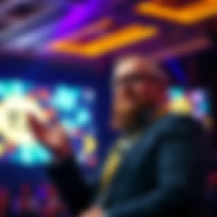 Charles Hoskinson discussing unity in the cryptocurrency community on stage at a conference