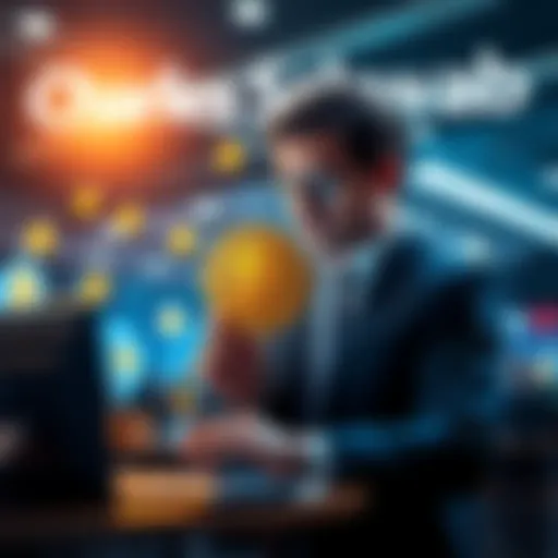 Representation of Bitcoin access being offered to clients at Charles Schwab with a financial advisor and digital currency symbols