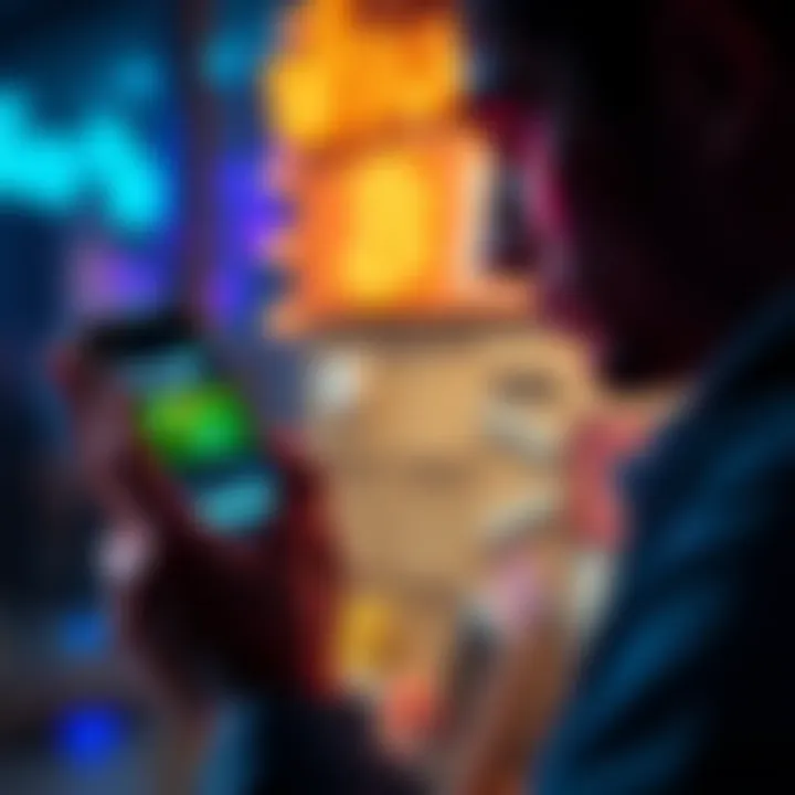 A person looking at a smartphone displaying a gift card balance app while holding a gift card in the other hand.