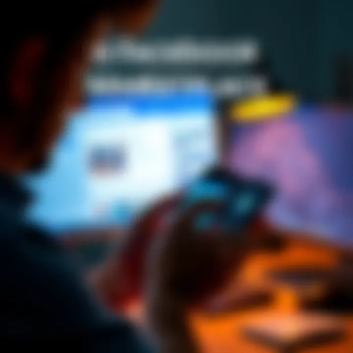 A person inspecting a ledger device while looking at a computer screen with Facebook Marketplace open