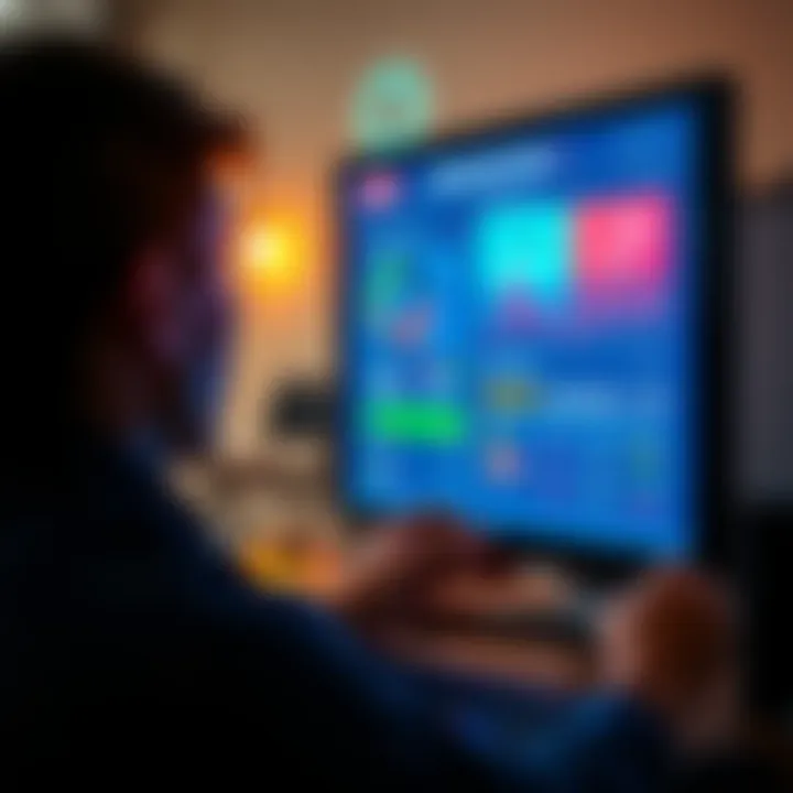 A person looking at a computer screen displaying property data and calculations for rent per second