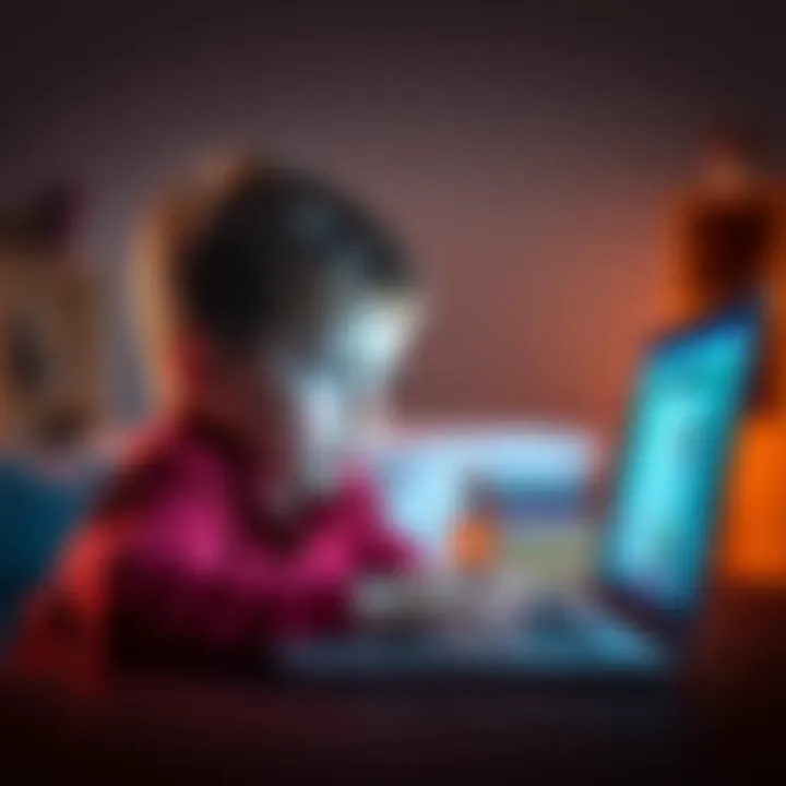 A child looking at a laptop showing a savings account webpage with a concerned expression