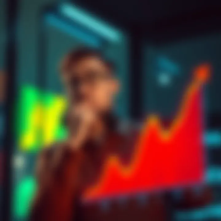 A worried investor looking at a declining graph representing the drop in Chiliz (CHZ) investment value.