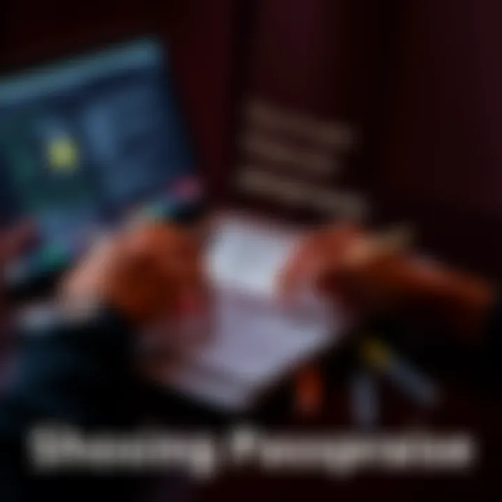 Choosing a Secure Passphrase A person typing on a laptop with a notepad showing ideas for secure passphrases, representing the balance of security and convenience for a hardware wallet.