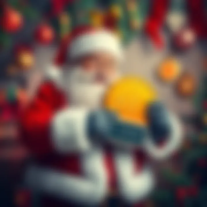 Christmas Crypto Giveaway A cheerful Santa Claus holding a Bitcoin symbol beside a Ledger device, surrounded by festive decorations, inviting people to join the giveaway.