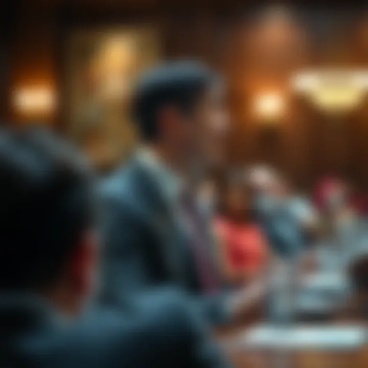 Individual passionately addressing city council members during a meeting