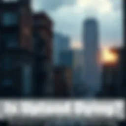 A digital city skyline showing worn and fading buildings, symbolizing concerns about Upland's future. The atmosphere feels uncertain and reflective.