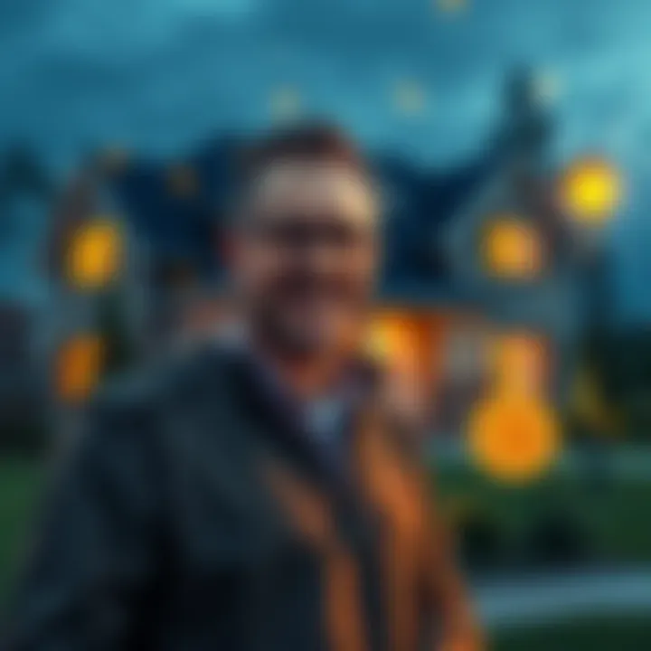 CJ Konstantinos discussing his purchase of a house with Bitcoin, showcasing a smiling image in front of the house.
