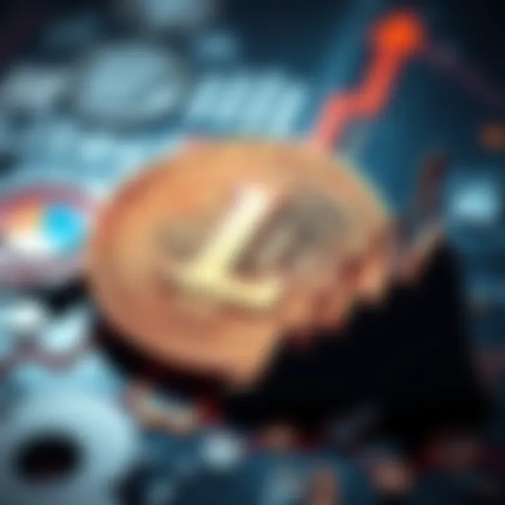A digital representation of Litecoin's logo with upward trends and institutional icons symbolizing investment growth after the CLARITY Act