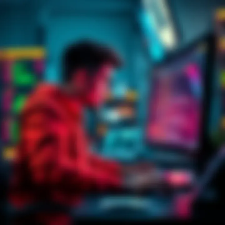 A developer working on a computer, looking at code on the screen while reviewing app data error reports, symbolizing accountability in AI development.