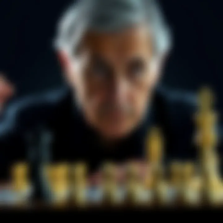 Claude Shannon with chessboard A portrait of Claude Shannon with a chessboard, showcasing his connection to chess and information theory.