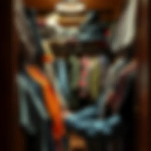 A person sorting through clothes in a closet, deciding what to trade for Bitcoin funding.