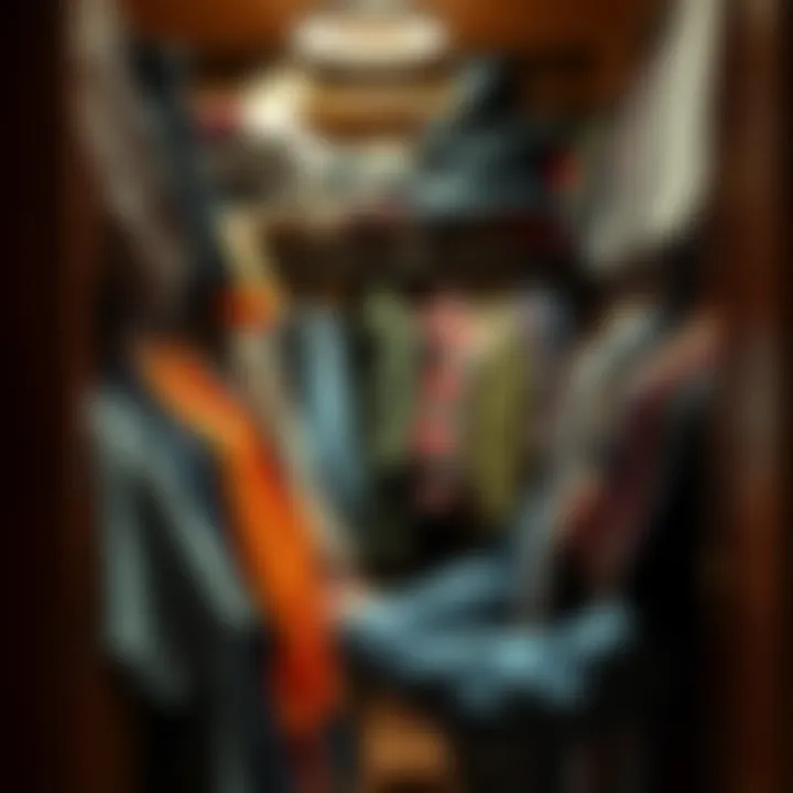 A person sorting through clothes in a closet, deciding what to trade for Bitcoin funding.