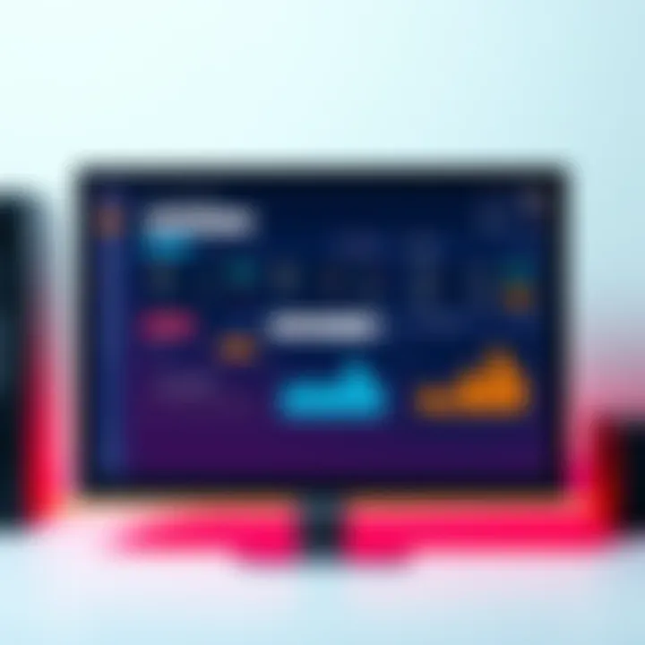 A graphic showing a computer screen displaying a content management system dashboard with search options and analytics, symbolizing modern search needs.