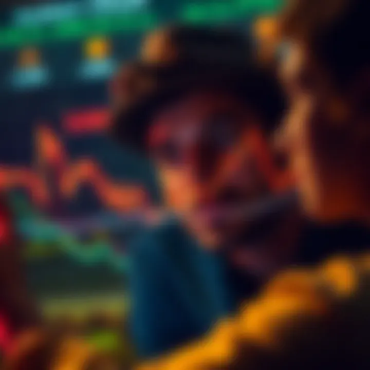 A person analyzing a coin's price graph showing fluctuations from $150 to $600, contemplating a purchase amid market decline.