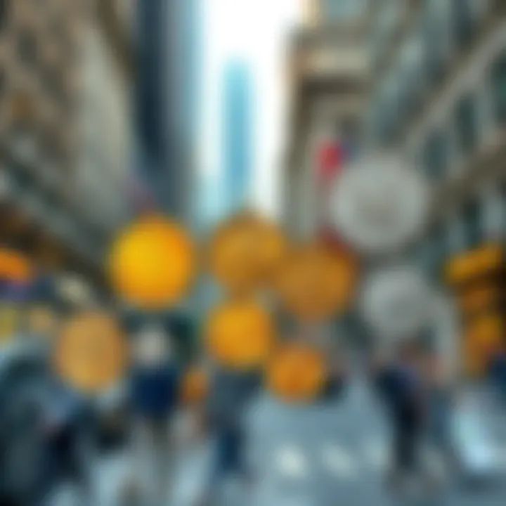 Various coin replicas displayed on a street in downtown NYC, showcasing their design and appeal to collectors.
