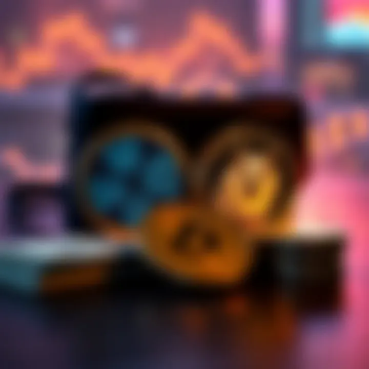 A graphic showing XRP and Dogecoin symbols with cash and loan documents, highlighting Coinbase's new loan option for crypto holders.