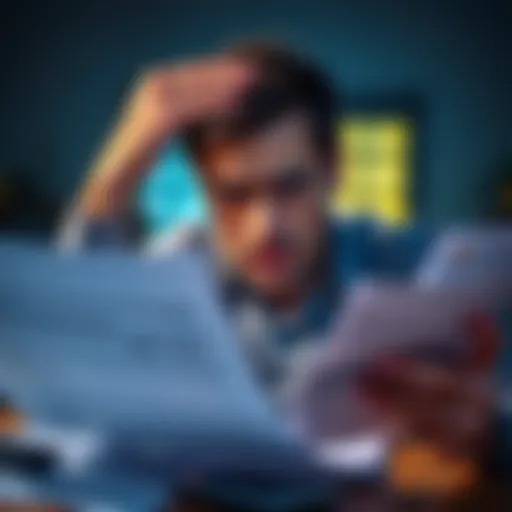 A person looking stressed while reviewing tax documents with Coinbase 1099DA forms and a calculator.