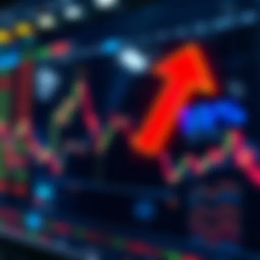 A graphic showing stock market trends with a mix of positive and negative arrows, symbolizing the conflicting narratives in Coinbase's AI news report.