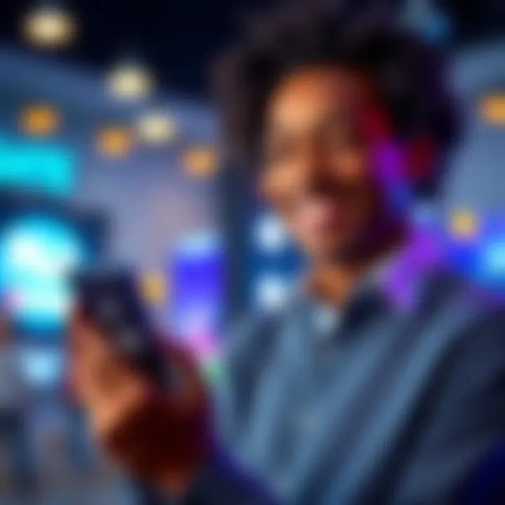 CoinGate Gift Card Transaction A person using a smartphone app to purchase a gift card on CoinGate with a satisfied expression.