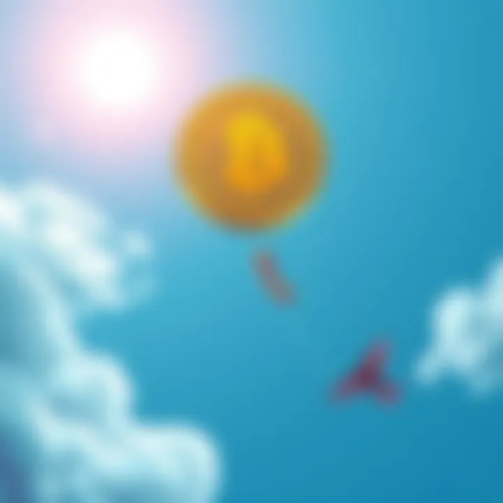 Coinkite Name Concept An illustration showing a coin and a kite soaring together in the sky, symbolizing the financial aspect of Coinkite and its potential for growth.