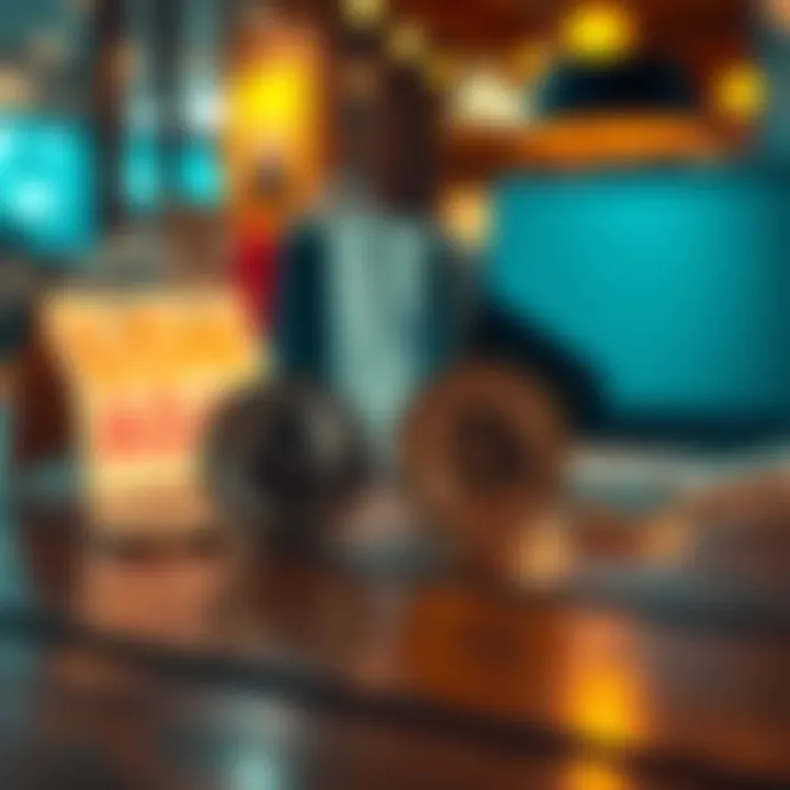 Coins ADA and Midnight on a table Two cryptocurrency coins, ADA and Midnight, placed on a wooden table surrounded by shopping bags and a laptop, representing potential uses in purchases.