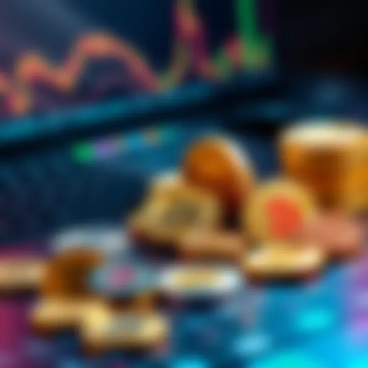 Coins for First Time Investors A group of popular cryptocurrencies represented as coins on a table, showcasing options for new investors in 2025.