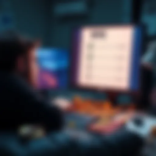 A person looking at a computer screen with a checklist labeled KYC, coins scattered on the desk, showing concern about unverified group members