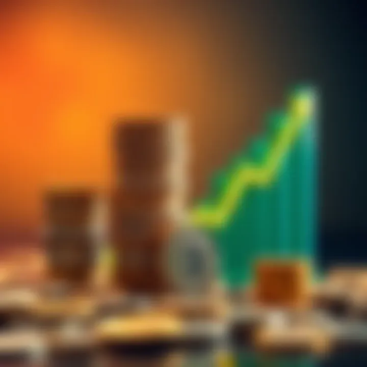 A visual representation of stable coins stacked next to a growing graph, symbolizing earning potential on Binance Earn.