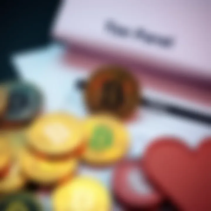 A collection of cryptocurrency coins next to a tax form, symbolizing tax reporting for crypto users