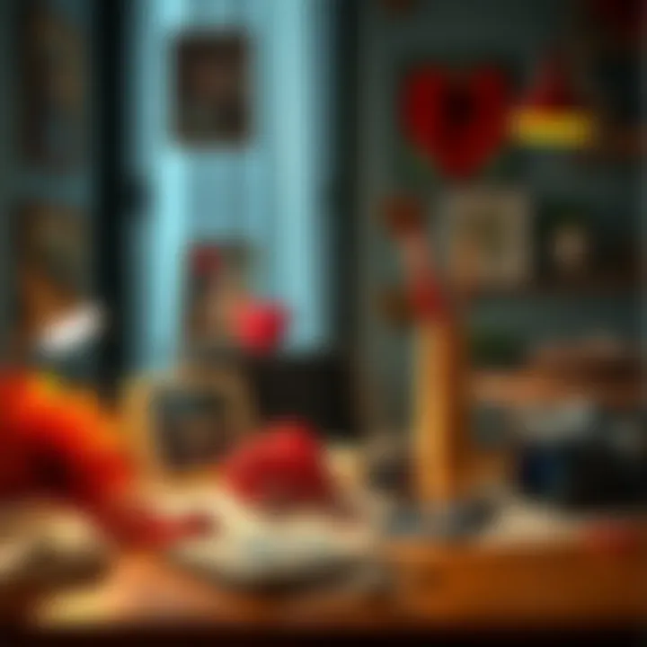 A display of various items representing personal memories and love, arranged thoughtfully on a table.