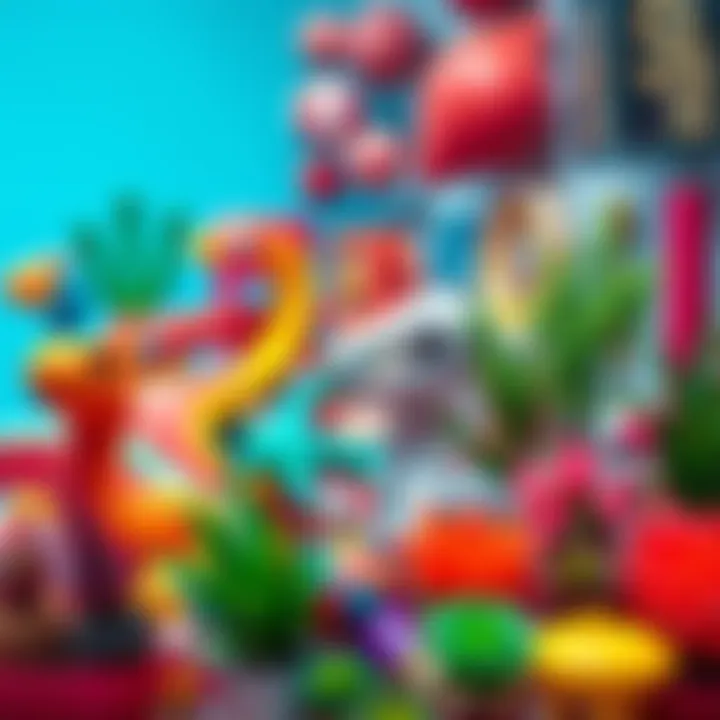 Colorful AI-generated items from RFY lists A variety of unique items including 3D printed snakes, party decorations, and artificial plants displayed together