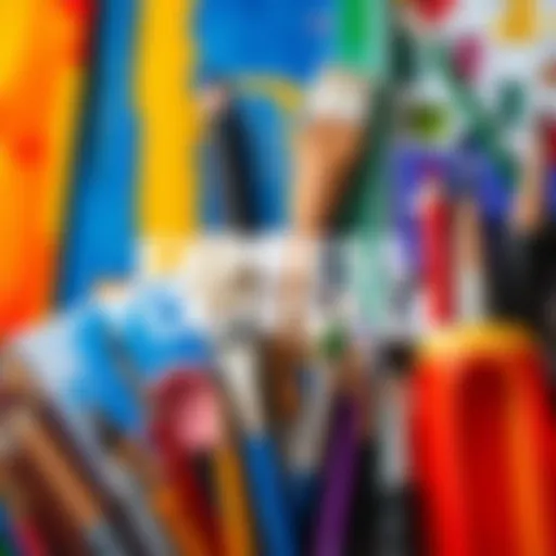 Various art supplies like paints, brushes, and sketchpads arranged creatively, symbolizing personal expression and interpretation.