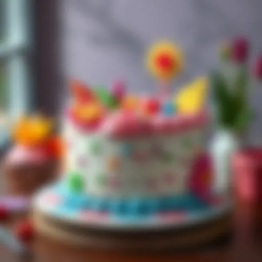 A beautifully decorated cake showcasing various colors and artistic designs, symbolizing creativity in baking.