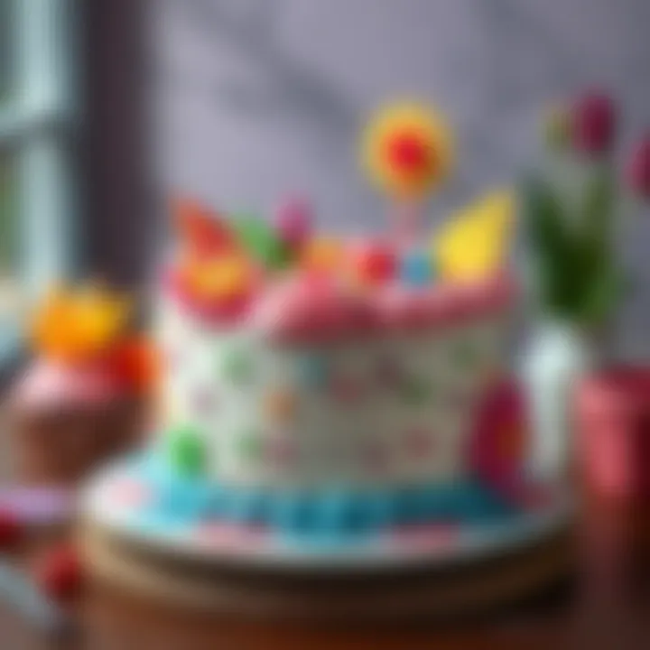 A beautifully decorated cake showcasing various colors and artistic designs, symbolizing creativity in baking.