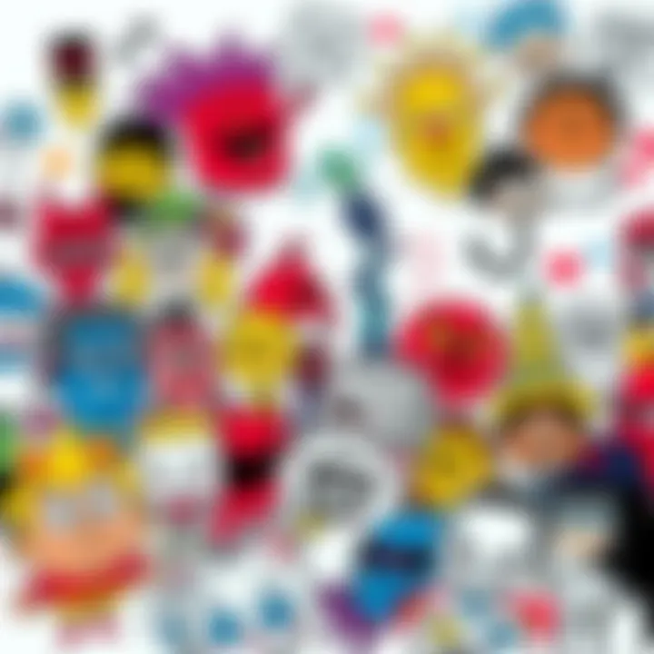 Colorful Character Doodles A vibrant mashup of doodles featuring various recognizable characters across different styles. The artwork showcases playful designs that invite viewers to identify familiar figures.