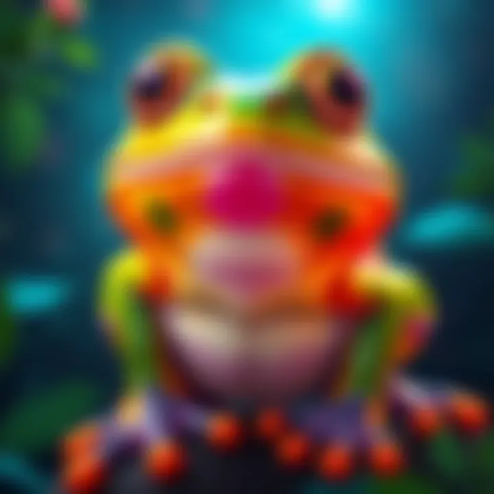 Colorful Hypnofrog Character A lively cartoon frog with vibrant colors and hypnotic eyes, inviting players to share codes for a fun gaming experience.