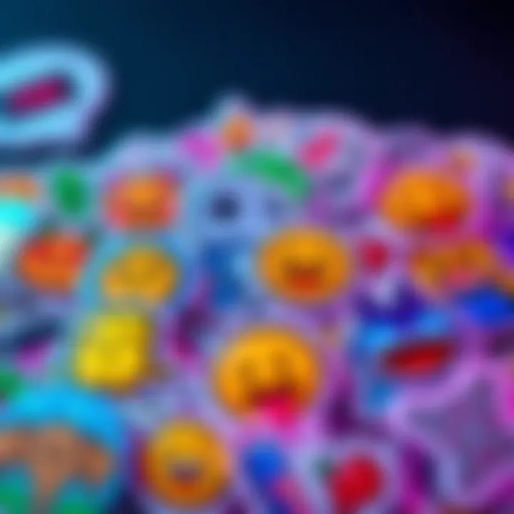 A collection of vibrant stickers designed for streamers to enhance their content. Each sticker showcases fun designs like emojis and icons.