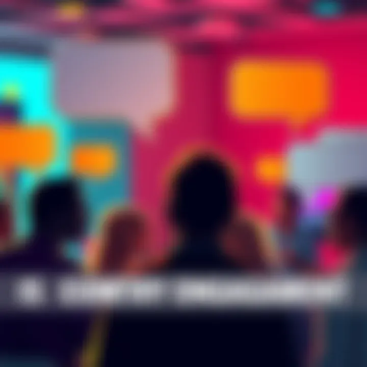 A group of people discussing ideas with speech bubbles showing replies and engagement.