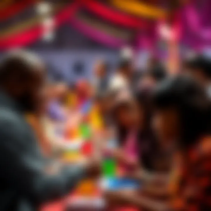 A diverse group of people engaged in activities at a community event in Kendu, showcasing teamwork and connection.