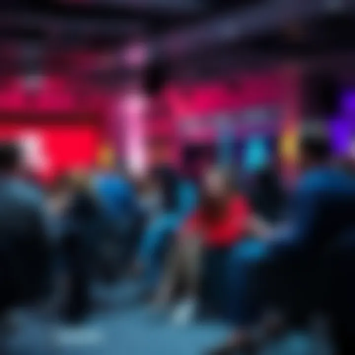 A group of people engaged in conversation about their POL investments and market trends in a welcoming forum setting.