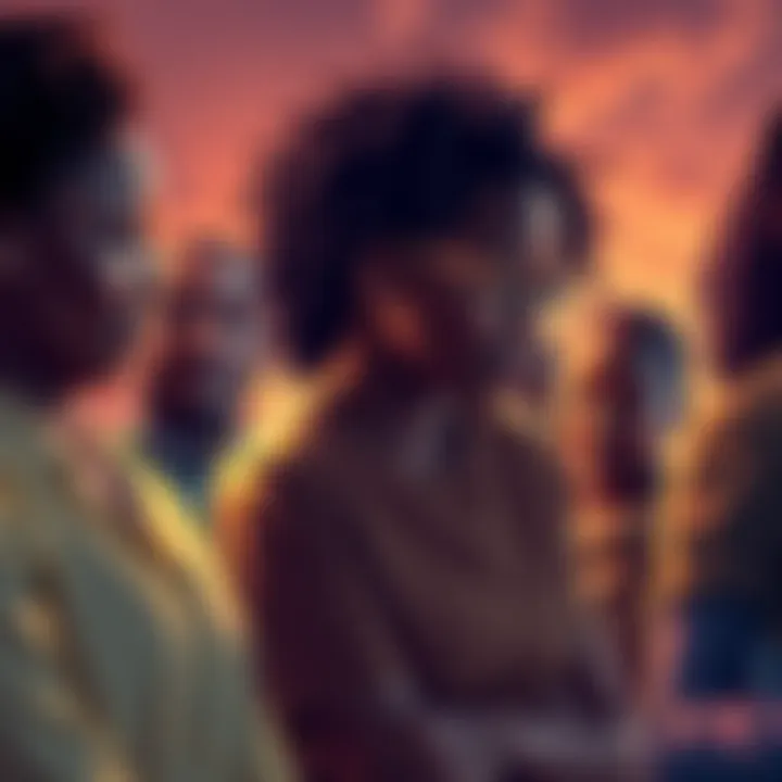 A group of people coming together to help each other, sharing ideas and support, showcasing community bonds and hope.