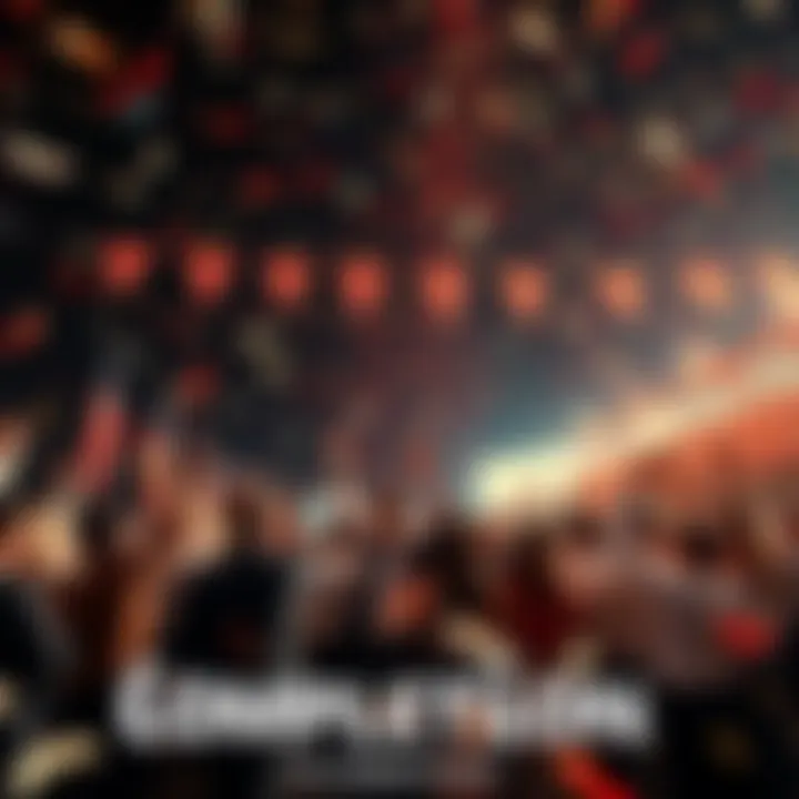 A group of people celebrating a major project milestone with banners and confetti in the air.