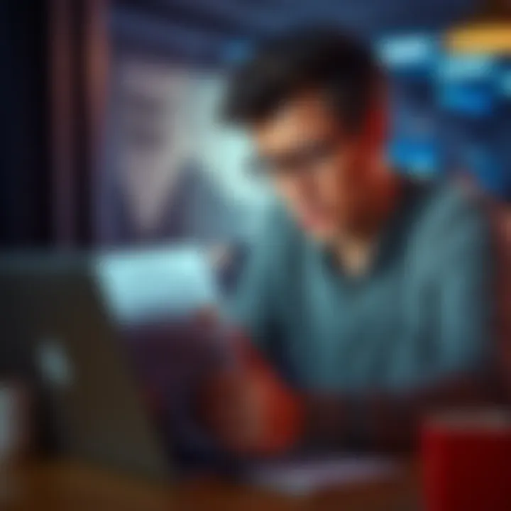 Concerned Person Reviewing Card Statement A person looking worried while checking their credit card statement on a laptop, highlighting a charge on a one-time use card.