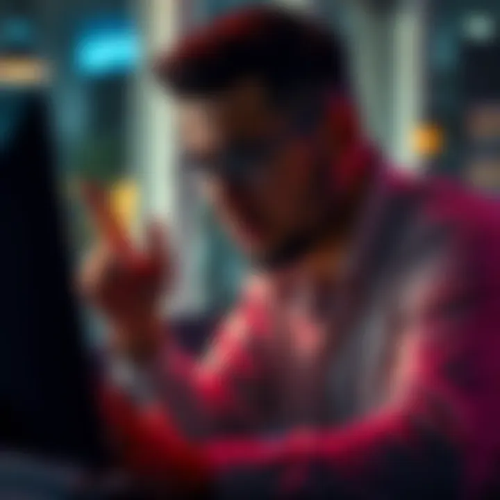 Person raising concerns about a scam A concerned individual discussing potential scam risks on a computer, engaging with community forums.
