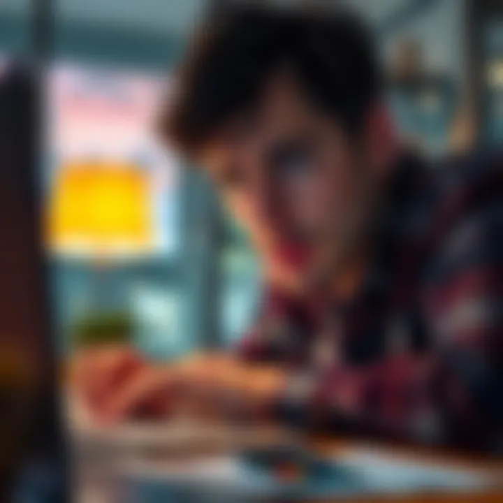 A person looking worried while checking their subscription details on a laptop screen, with a credit card on the table.