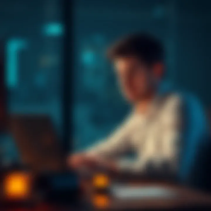 A worried person sitting at a desk, looking at an email about Seeker Mobile, with a laptop and a confused expression.