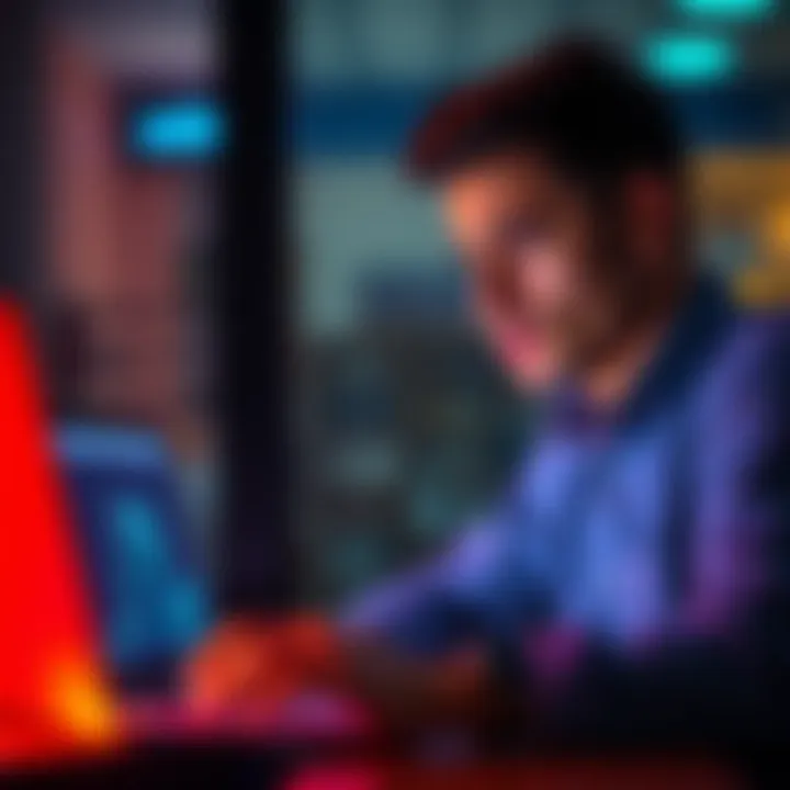 A worried person looking at a laptop, contemplating the risks of paying in Bitcoin for content removal.