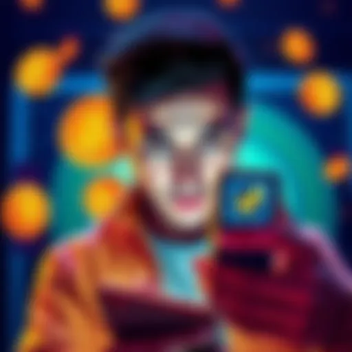 A person looking at their phone with a puzzled expression, surrounded by digital tokens and a vault graphic, representing confusion over AMP token transfers